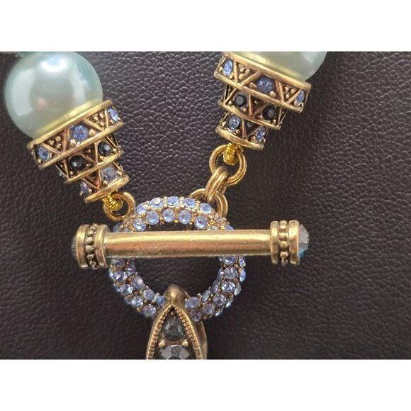 Heidi Daus Pearl Necklace Rhinestone Square Pendant Pale Aqua Blue - Picture 10 of 12